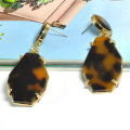 Custom tortoise shell texture acetate inlay inset in gold zinc alloy by claw hypoallergenic earrings